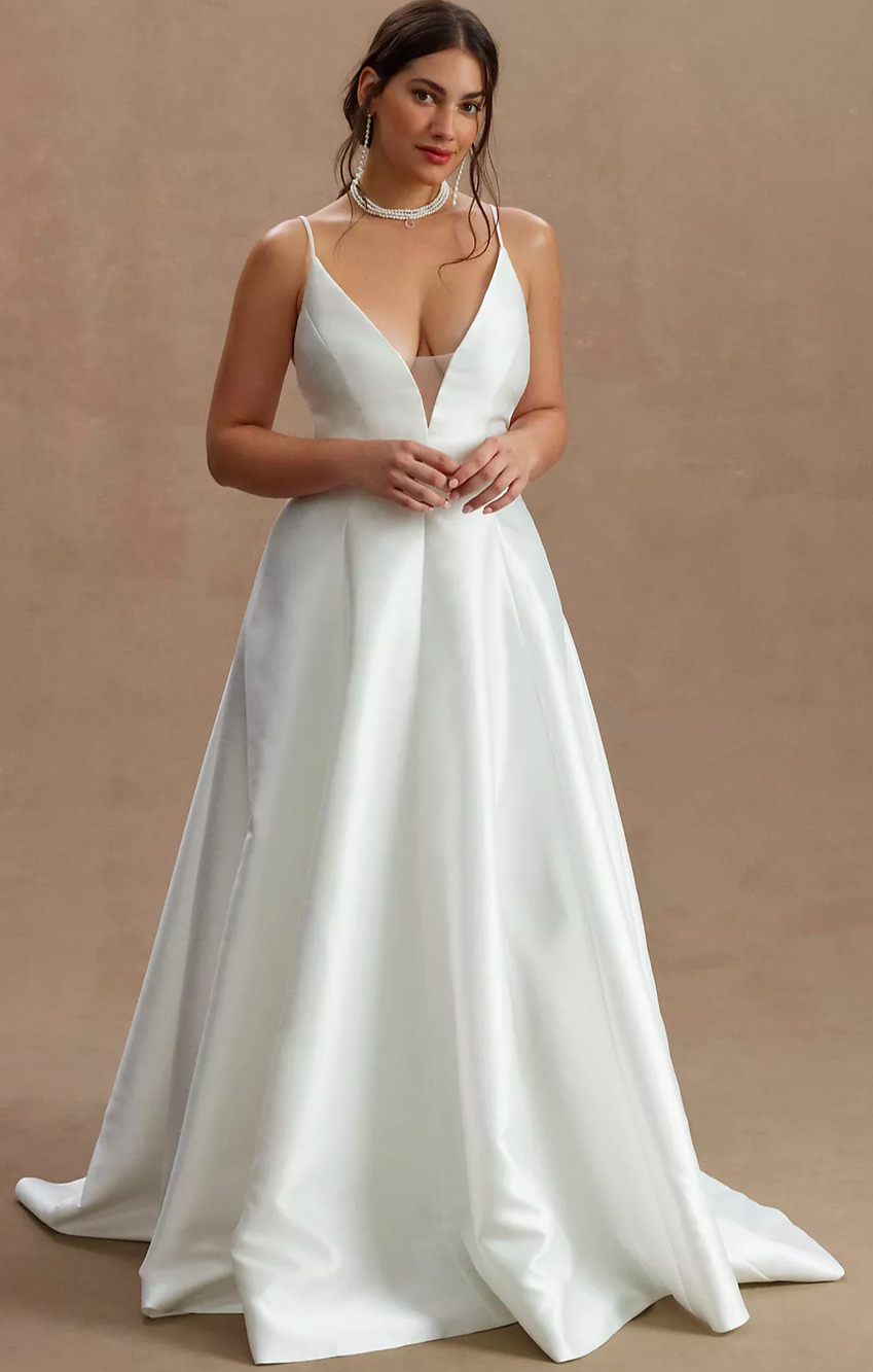 Jenny Yoo Tamson Size 22 Ivory Satin Cutout Back Wedding Dress Bridal Gown NWT